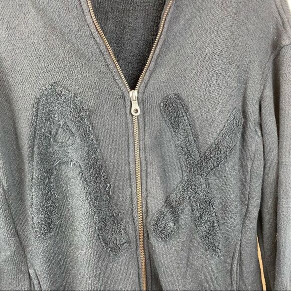 Armani Exchange Black Logo Chest Terry Zip Up Athletic Sport Collarless Jacket - Picture 5 of 7